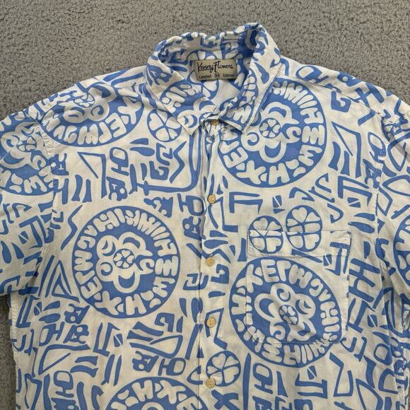 Kenny Flowers Shirt Mens M White Blue Limited Edition Hawaiian Rayon - Picture 2 of 8